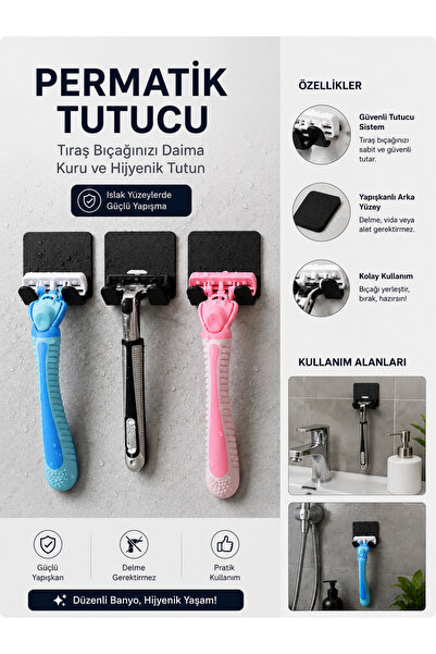 TRİMENT3D General Brands Permatik Holder - Bathroom Organizer Razor Holder Ap...