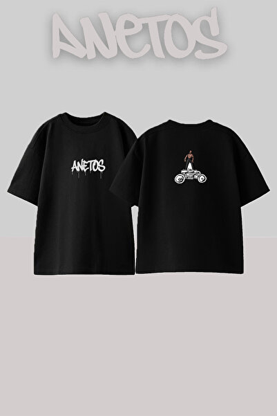 Anetos تي شيرت أسود كبير الحجم مطبوع بتصميم ترافيس سكوت روفر