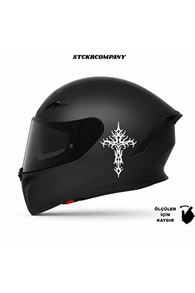 STCKRCO Minimal Haç Kask Stickerı – Kask Yan Taraf Cross Sticker Etiket - Min...