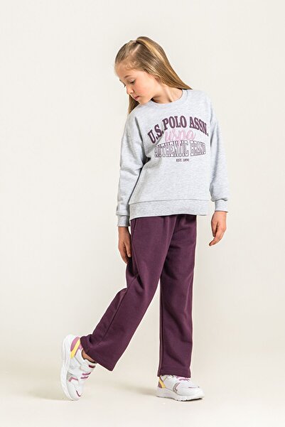 U.S. Polo Assn. Girl's Printed Gray Long Sleeve Tracksuit Set Us2714-C-V2