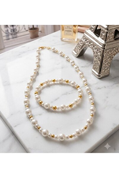 Shiklik 2 Pcs Pearl Beaded Women's Jewelry Set Necklace, Bracelet