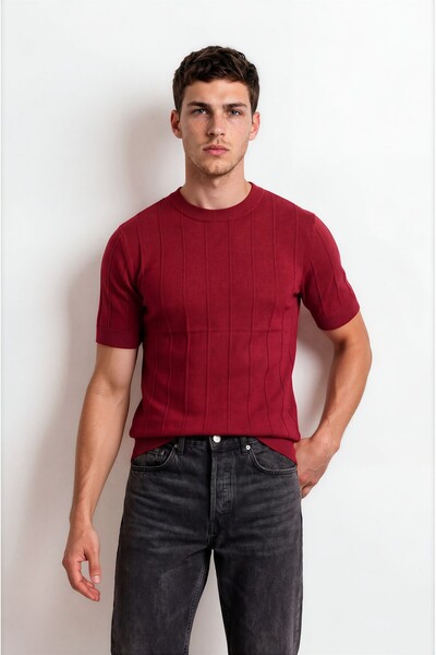 Sea Style Men's Crew Neck Slim Knitwear T-Shirt Fit Mold Short Sleeve