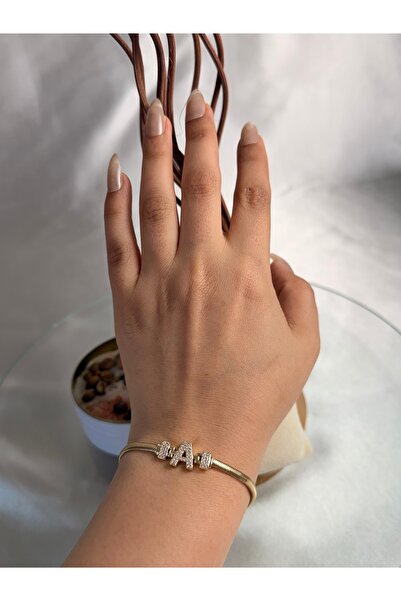 ANKA JEWELLRY A Harf Detail Zircon Stone Women's Steel Bracelet