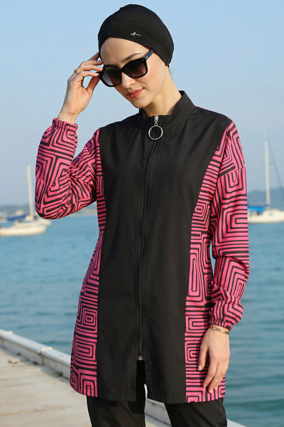 armonika 3-Piece Set Low-Shoulder Front Zipper Burkini with Elastic Back and ...