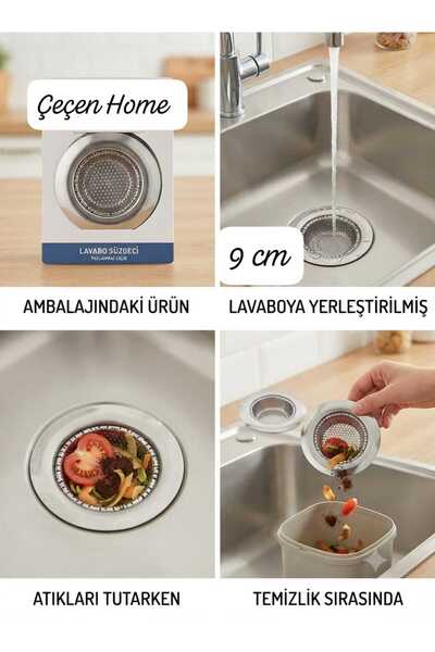 ÇEÇEN HOME (قطعتان) مصفاة حوض المطبخ من الفولاذ مقاس 9 سم - مصفاة حوض متينة و...