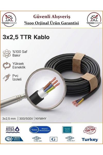 ÖZNUR 3x2,5 TTR Elektrik Kablosu - El Aletleri Uzatma Kablosu - Siyah - %100 ...
