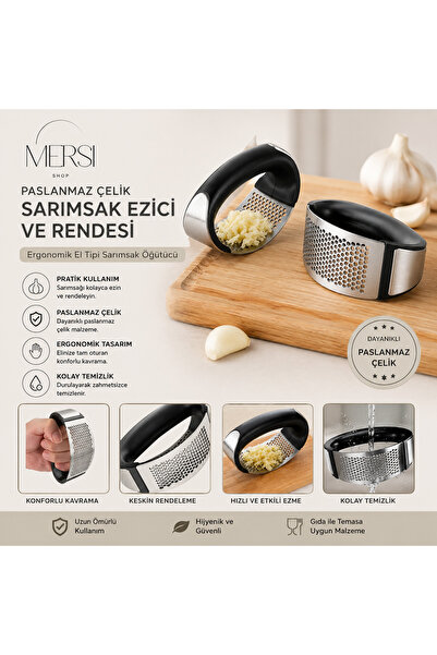 Mersi SHOP Stainless Steel Garlic Crusher and Grater |   Ergonomic Handheld G...