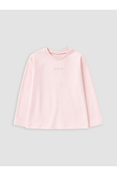 LC Waikiki Pink Crew Neck Embroidered Girl's T-Shirt