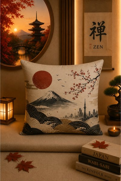PilloveDream Tokyo Zen Patterned Gift Digital Printed 2-Piece Throw Pillow Cover