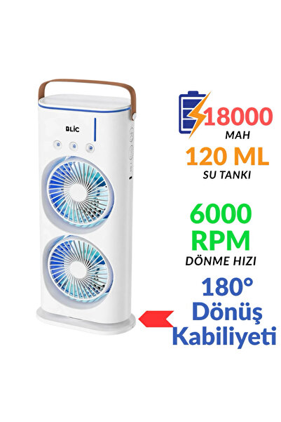 Blic Taşınabilir Çift Fanlı Hava Soğutucu Vantilatör - 1800mAh Bataryalı, Buz...