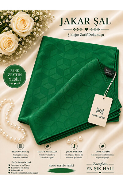 minelesarp Cotton Jacquard Shawl. Breathable, Does Not Wrinkle. Oil Green. Br...
