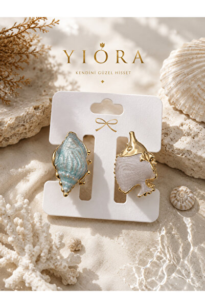 yiora Women's Pearlescent/Enamel 2Li Gold Metal Clasp Buckle Fish & Oyster Sh...