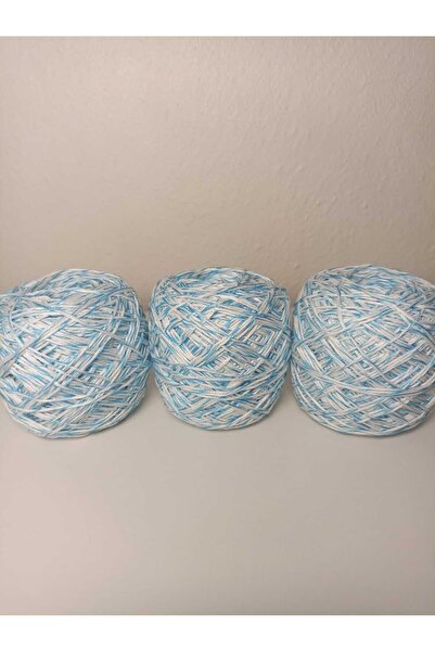 kartopya Turkuaz-Beyaz Karışımı Renkli Koton Örgü İpi 300gr(3x100 Gr)