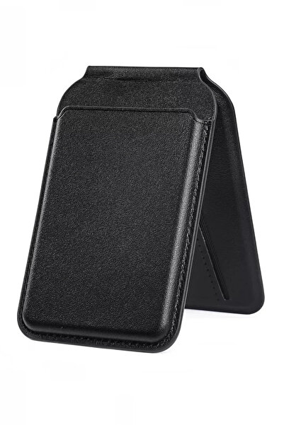 AbatayCase.tr MagSafe Wallet Standlı Kartlık Manyetik Deri Kart Cüzdanı Siyah...