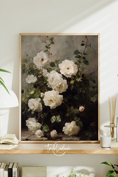tablodea Td Vintage White Rose Painting – Oil Painting Look Elegant Kitchen, ...