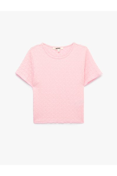 Koton Bürümcük Fabric Textured Crew Neck Short Sleeve Crop T-Shirt