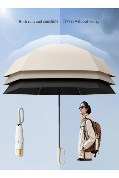 Generic Compact Travel Umbrella with Carabiner Ring Handle, Windproof 5-Fold ...