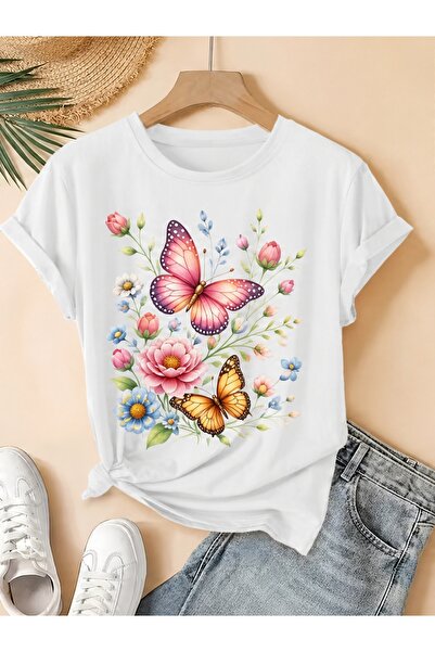 212Wear تي شيرت نسائي رياضي بنمط كرتوني ريترو بأكمام قصيرة، بطباعة مسطحة ثنائ...