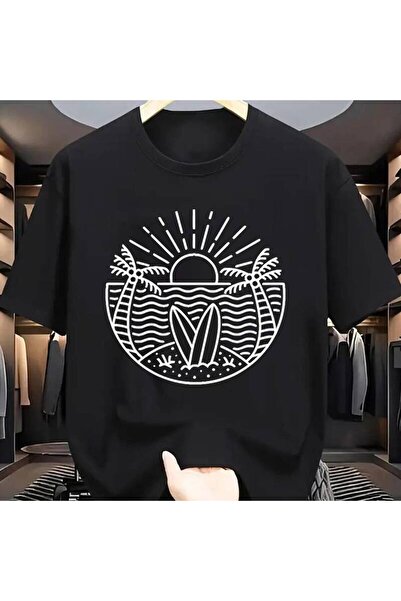 STITCHLY تي شيرت صيفي بتصميم شاطئي برقبة مستديرة وطبعة شجرة جوز الهند، مثالي ...