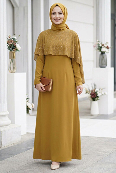 N.S NEVA STYLE Crepe Oil Green Stone Embroidered Cape Hijab Evening Dress 957...