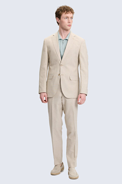 Hatemoğlu Bej Slim Fit Mono Yaka Keten Casual Takım Elbise