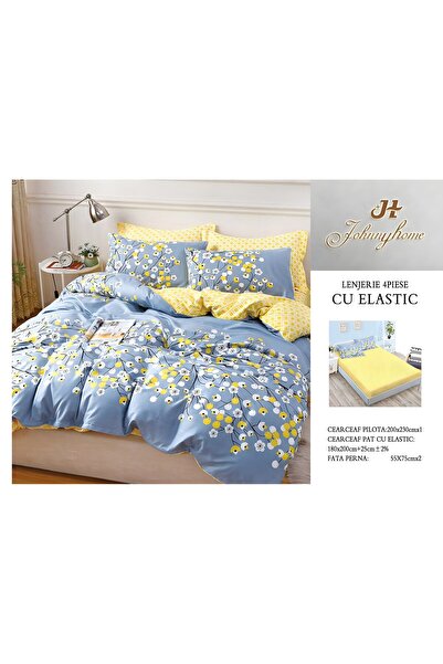 naniland.ro Lenjerie de Pat Bumbac Satinat 2 Persoane 4 Piese cu Elastic 180x...