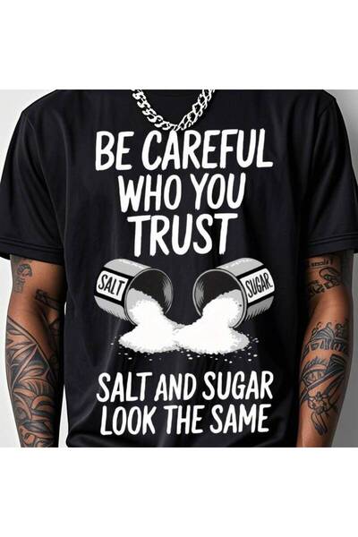 17 seramik Men's Plus Size "Beware of Friends" T-Shirt - Black Background wit...