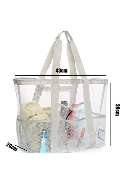 choice2 gray Oversized Mesh Beach Bag With 9 Pockets Quick Dry Sand Free Toy ...