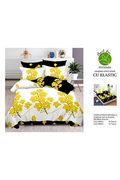naniland.ro Lenjerie de Pat Bumbac Satinat 2 Persoane 6 Piese cu Elastic 180x...