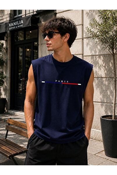 caddekombin Zero Sleeve Unisex Paris Cotton Combed Cotton Crew Neck T-Shirt