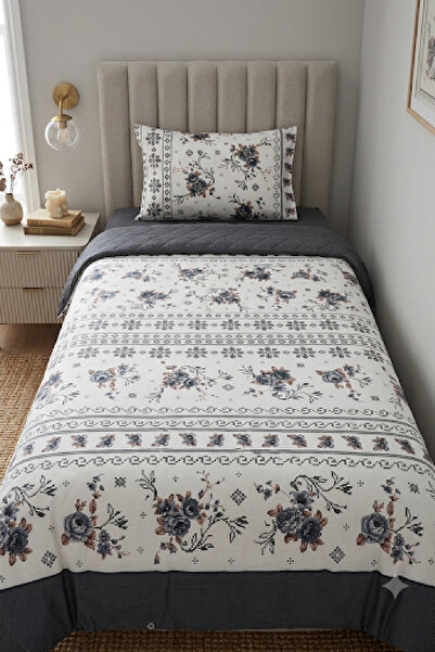 LaLiva Vaveyla Single Duvet Cover Set with Elastic Sheet, Natural Healthy Cotton