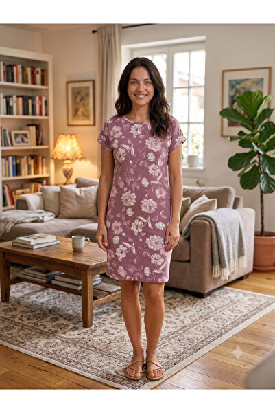 U&ME Lily Flowers Boat Neck Dress Printed