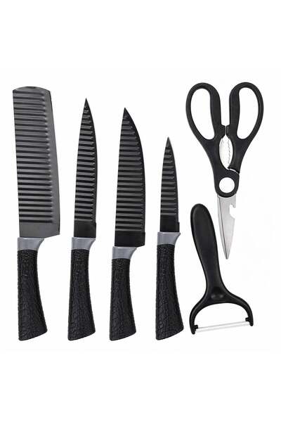 OEM Set cutite bucatarie 6 piese cu foarfeca si curatator, 28x9 cm