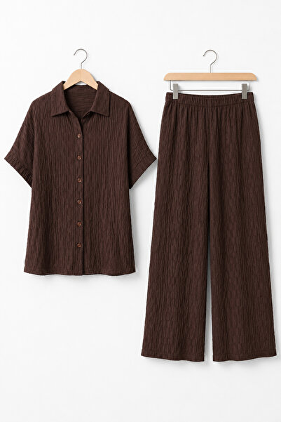 Mivoon Muslin Fabric Textured Women's Top and Bottom Shirt Pants Set