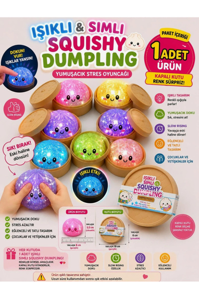 vattara Işıklı Büyük Boy Çin Mantısı Squishy Stres Light Glitter Dumpling Suk...