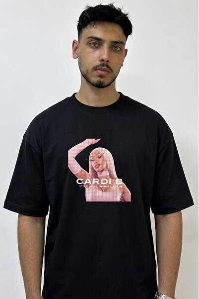 Anetos Cardi B_38 Design Printed Oversize Black T-Shirt