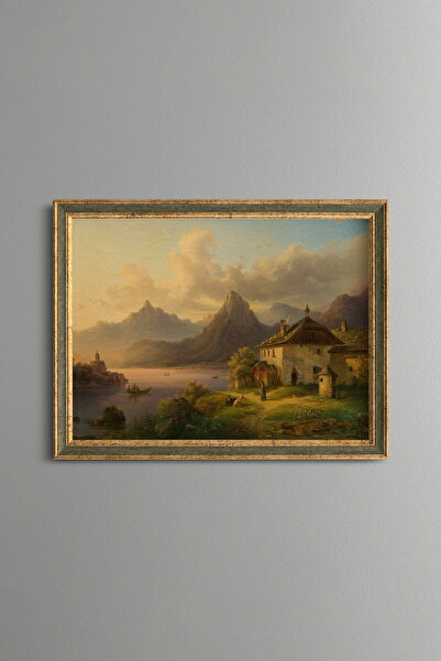 epiqart Landscape with Mountain Lake - Vintage Patterned Painting - Fine Model