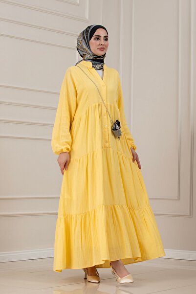 Sevitli Muslin Fabric Robalı İvana Dress-Yellow