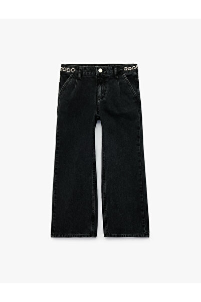 Koton Cotton Chain Detailed Wide Leg Denim Trousers