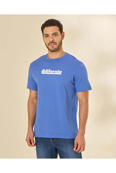 REDTAG Men Blue Graphic T-Shirt