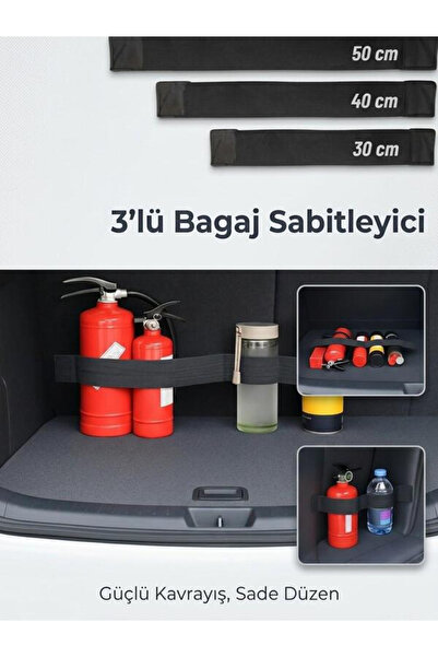 Ankaflex 3 lü Paket Araç Bagaj Cırtlı Eşya Sabitleme Kayışları Bagajı Düzenli ve Toparlı Tutmak için 30-40-50cm