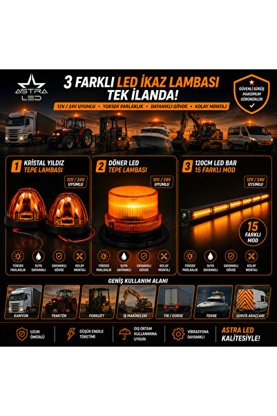 ASTRA LED 3 lü set 120 cm Bar LED - Kristal Yıldız Lamba- Döner Tepe Lamba 12...