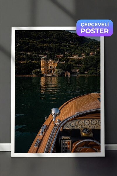 Postifull Lake and Boat Scenery Poster, White Framed Poster, Old Money Series...