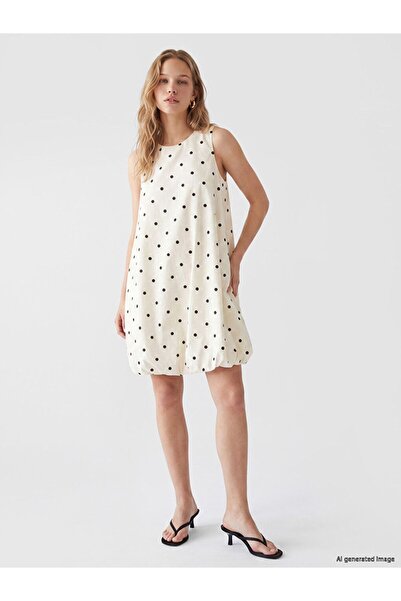 LC Waikiki Lcw Vision Black Crew Neck Polka Dot Balloon Dress