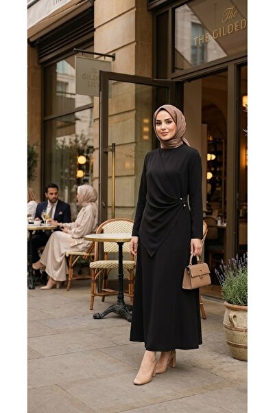 ShopFast Çapraz Alerli Krep Uzun Elbise