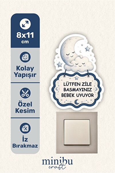 Minibu Craft Anahtar - Priz - Zil Bebek Uyuyor Etiket Minik Ay Dede Dekoratif...