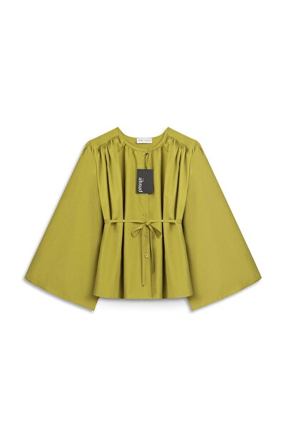 praye Pile Detailed Shirt in Fat Green
