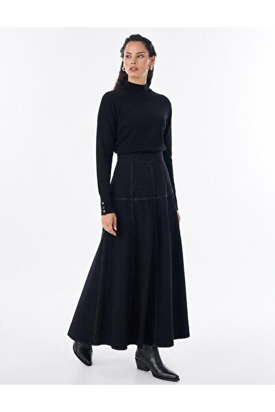 Kayra High Waist Washed Skirt Black