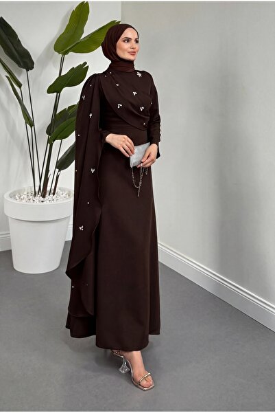 parla official Elysia stone evening dress with cape