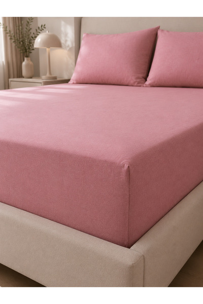 Rasel Tekstil Dream Soft Cotton Pink Double Elastic Bed Sheet Set 160X200 cm + 2 Pillowcases